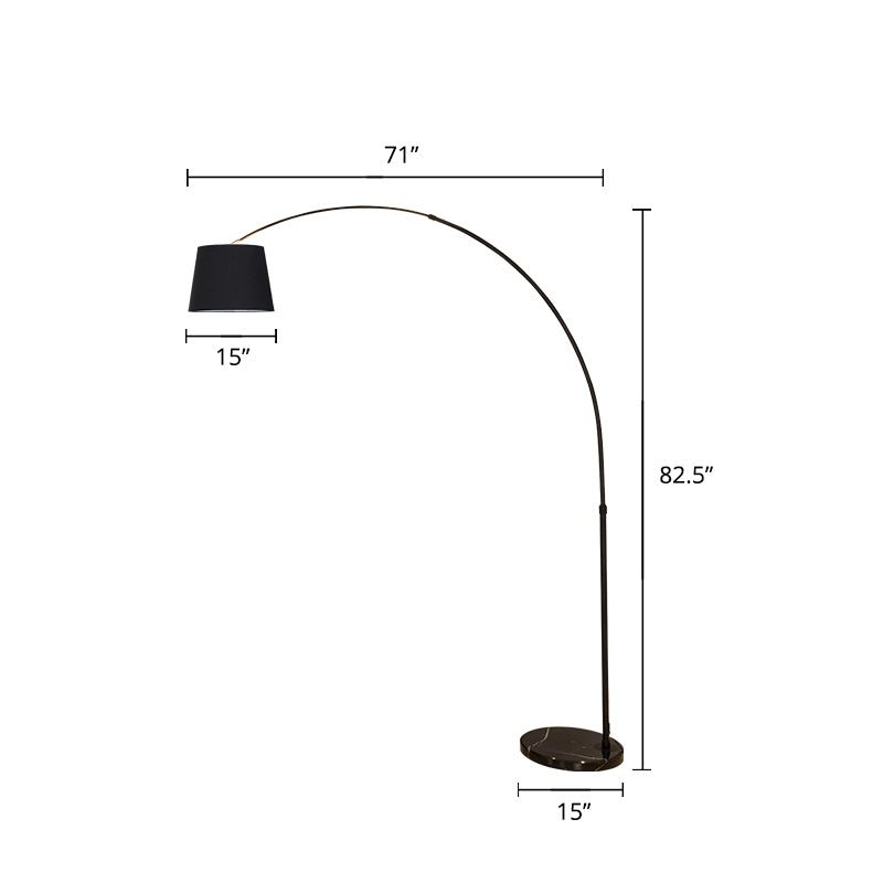 Fabric Bucket Standing Light Simplicity 1-Light Black Floor Lighting with Fishing Rod Arm Black 15" Clearhalo 'Floor Lamps' 'Lamps' Lighting' 2290449