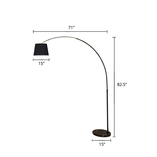 Fabric Bucket Standing Light Simplicity 1-Light Black Floor Lighting with Fishing Rod Arm