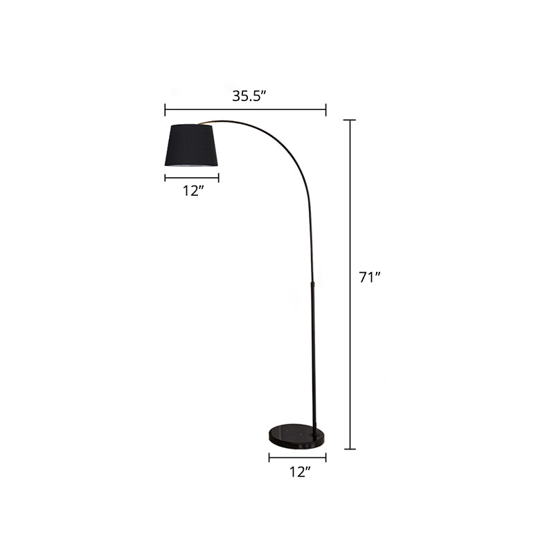 Fabric Bucket Standing Light Simplicity 1-Light Black Floor Lighting with Fishing Rod Arm Black 12" Clearhalo 'Floor Lamps' 'Lamps' Lighting' 2290452