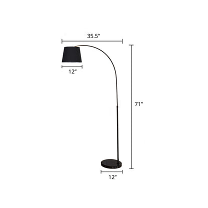 Fabric Bucket Standing Light Simplicity 1-Light Black Floor Lighting with Fishing Rod Arm Black 12" Clearhalo 'Floor Lamps' 'Lamps' Lighting' 2290452