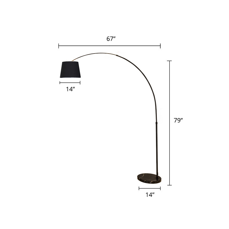 Fabric Bucket Standing Light Simplicity 1-Light Black Floor Lighting with Fishing Rod Arm Black 14" Clearhalo 'Floor Lamps' 'Lamps' Lighting' 2290453