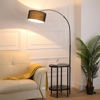 Round Floor Lighting Simple Style Fabric 1 Bulb Living Room Arched Standing Lamp with Shelf Black Clearhalo 'Floor Lamps' 'Lamps' Lighting' 2290462