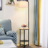 Round Fabric Floor Lamp Contemporary Single-Bulb White Standing Lighting with 2-Tier Shelf Black Clearhalo 'Floor Lamps' 'Lamps' Lighting' 2290467