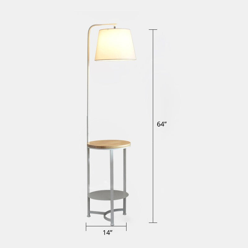 Round Fabric Floor Lamp Contemporary Single-Bulb White Standing Lighting with 2-Tier Shelf Clearhalo 'Floor Lamps' 'Lamps' Lighting' 2290471