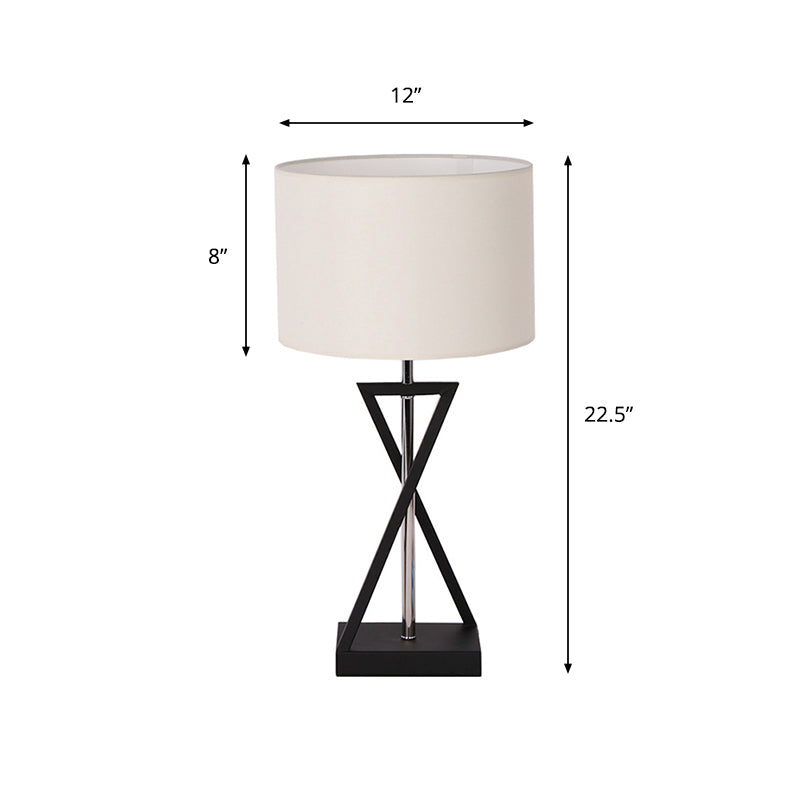 Modern Hourglass Table Lamp Fabric Single Bedside Nightstand Lighting with Drum Fabric Shade in White Clearhalo 'Lamps' 'Table Lamps' Lighting' 2290476