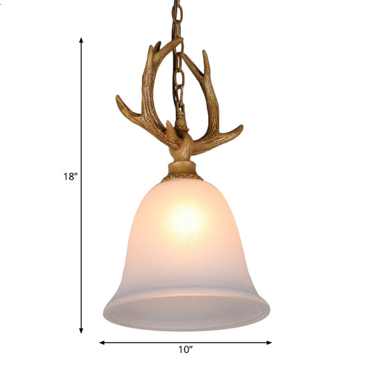 1 Light Bell Ceiling Pendant Light Rustic White Glass Hanging Lamp with Elk Design Clearhalo 'Ceiling Lights' 'Chandeliers' 'Glass shade' 'Glass' 'Pendant Lights' 'Pendants' Lighting' 229061