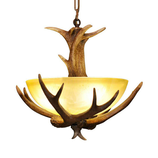 Brown Bowl Shaped Pendant Fixture Rustic White Glass 3 Lights Dining Room Hanging Ceiling Light Clearhalo 'Ceiling Lights' 'Chandeliers' 'Glass shade' 'Glass' 'Pendant Lights' 'Pendants' Lighting' 229069