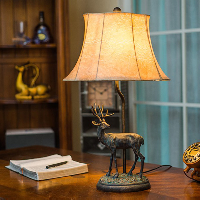 Yellow Tower Table Light Traditional Metal 1 Light Study Room Reading Lamp with Deer Base Yellow Clearhalo 'Lamps' 'Table Lamps' Lighting' 229076