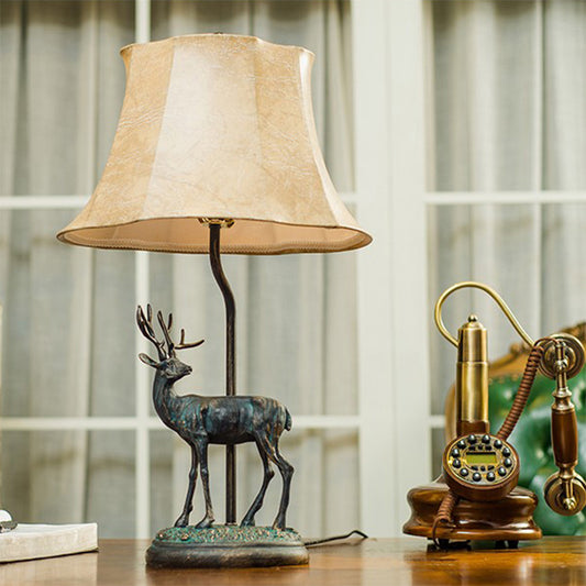 Yellow Tower Table Light Traditional Metal 1 Light Study Room Reading Lamp with Deer Base Clearhalo 'Lamps' 'Table Lamps' Lighting' 229077