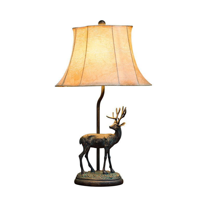 Yellow Tower Table Light Traditional Metal 1 Light Study Room Reading Lamp with Deer Base Clearhalo 'Lamps' 'Table Lamps' Lighting' 229078