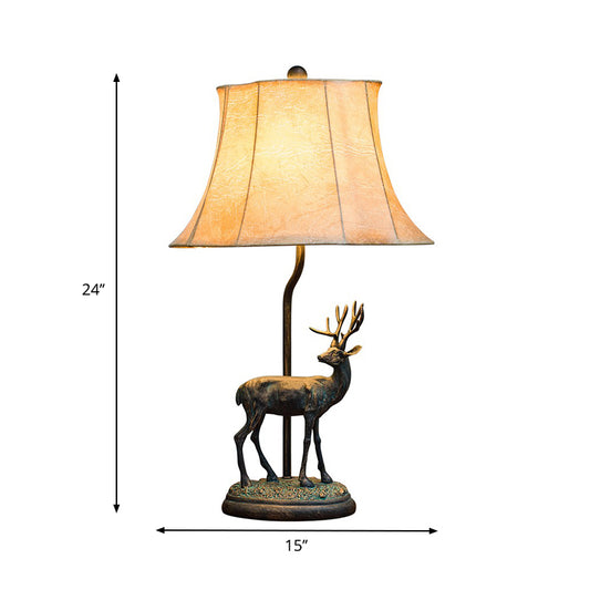 Yellow Tower Table Light Traditional Metal 1 Light Study Room Reading Lamp with Deer Base Clearhalo 'Lamps' 'Table Lamps' Lighting' 229079