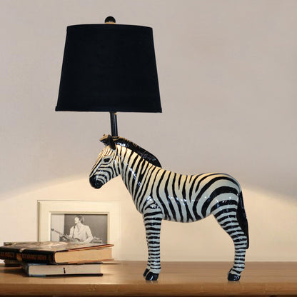 Black Barrel Desk Lamp Traditional Fabric 1 Light Bedroom Reading Light with Horse Base Black Clearhalo 'Lamps' 'Table Lamps' Lighting' 229080