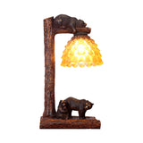 Brown Pinecone Table Light Classic Amber Glass 1 Light Bedroom Task Lamp with Bear Clearhalo 'Lamps' 'Table Lamps' Lighting' 229099