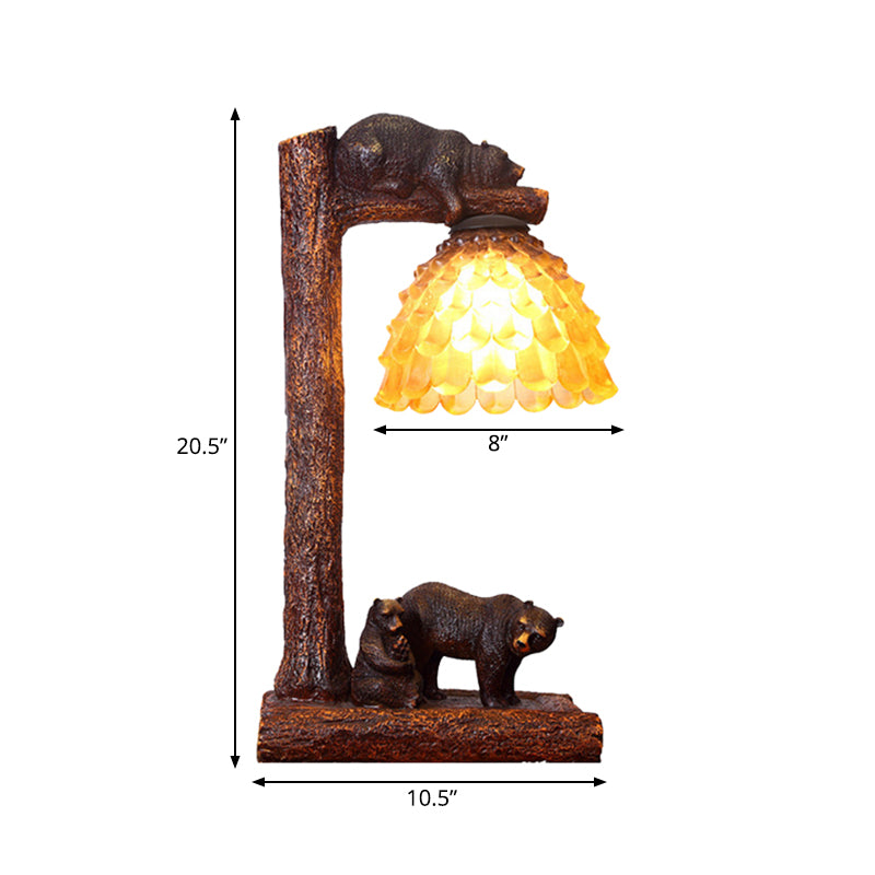 Brown Pinecone Table Light Classic Amber Glass 1 Light Bedroom Task Lamp with Bear Clearhalo 'Lamps' 'Table Lamps' Lighting' 229100
