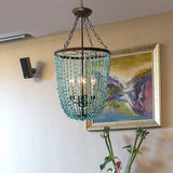 Metal Dome Chandelier Lamp Nordic 4 Bulbs Blue Pendant Lighting Fixture for Living Room Clearhalo 'Ceiling Lights' 'Chandeliers' Lighting' options 229216