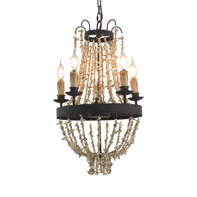 Candle Chandelier Light Traditional Metal 5 Heads Rust Hanging Lamp Kit with Stone Clearhalo 'Ceiling Lights' 'Chandeliers' Lighting' options 229222