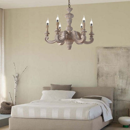 Branch Pendant Chandelier Traditional Wood 6 Bulbs White Hanging Lamp for Bedroom White Clearhalo 'Ceiling Lights' 'Chandeliers' Lighting' options 229260_7d459fbb-e7a6-4b38-ac5a-9212aac7e04f