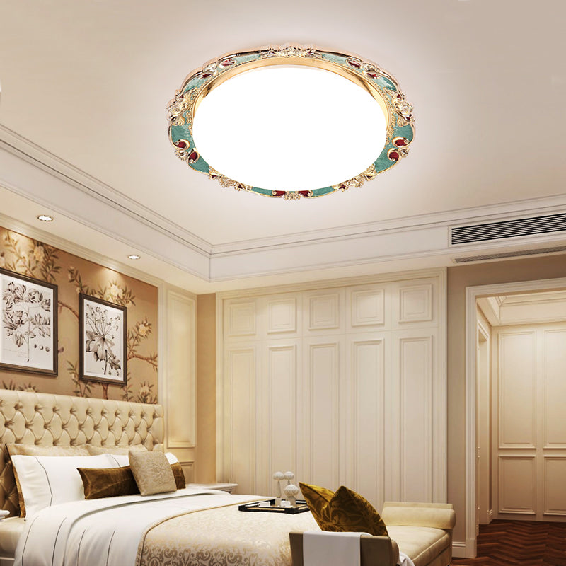 Flower Bedroom Flushmount Lighting Traditional LED Resin Black/Red/Green Flush Mount Lamp Green Clearhalo 'Ceiling Lights' 'Close To Ceiling Lights' 'Close to ceiling' 'Flush mount' Lighting' 229274