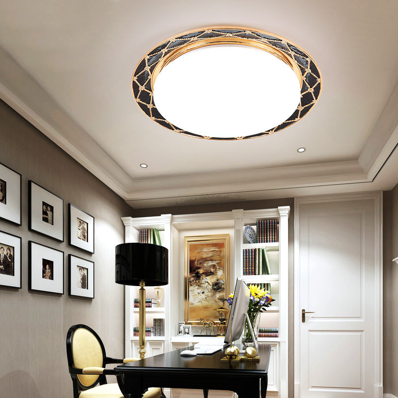 LED Resin Flush Light Fixture Traditional Black/Red/Apricot Bowl Living Room Flush Mount Lighting Black Clearhalo 'Ceiling Lights' 'Close To Ceiling Lights' 'Close to ceiling' 'Flush mount' Lighting' 229289