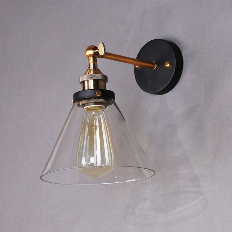 Conical Shaded Clear Glass Wall Lighting Antique Single-Bulb Corridor Wall Lighting Clear Clearhalo 'Art deco wall lights' 'Cast Iron' 'Glass' 'Industrial wall lights' 'Industrial' 'Middle century wall lights' 'Modern' 'Rustic wall lights' 'Tiffany' 'Traditional wall lights' 'Wall Lamps & Sconces' 'Wall Lights' Lighting' 2293508
