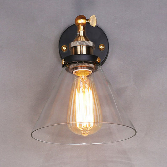 Conical Shaded Clear Glass Wall Lighting Antique Single-Bulb Corridor Wall Lighting Clearhalo 'Art deco wall lights' 'Cast Iron' 'Glass' 'Industrial wall lights' 'Industrial' 'Middle century wall lights' 'Modern' 'Rustic wall lights' 'Tiffany' 'Traditional wall lights' 'Wall Lamps & Sconces' 'Wall Lights' Lighting' 2293509
