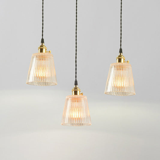 Tapered Clear Ribbed Glass Hanging Light Simplicity 1��Bulb Restaurant Pendant Light Fixture Clearhalo 'Ceiling Lights' 'Glass shade' 'Glass' 'Industrial Pendants' 'Industrial' 'Middle Century Pendants' 'Pendant Lights' 'Pendants' 'Tiffany' Lighting' 2293535