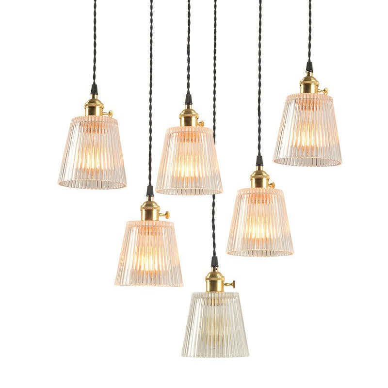 Tapered Clear Ribbed Glass Hanging Light Simplicity 1��Bulb Restaurant Pendant Light Fixture Clearhalo 'Ceiling Lights' 'Glass shade' 'Glass' 'Industrial Pendants' 'Industrial' 'Middle Century Pendants' 'Pendant Lights' 'Pendants' 'Tiffany' Lighting' 2293538