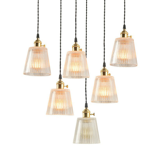 Tapered Clear Ribbed Glass Hanging Light Simplicity 1 Bulb Restaurant Pendant Light Fixture Clearhalo 'Ceiling Lights' 'Lighting' 'Pendant Lights' 2293538_32b9f3d4-4a30-45a0-9e54-2cbbc5f85f85