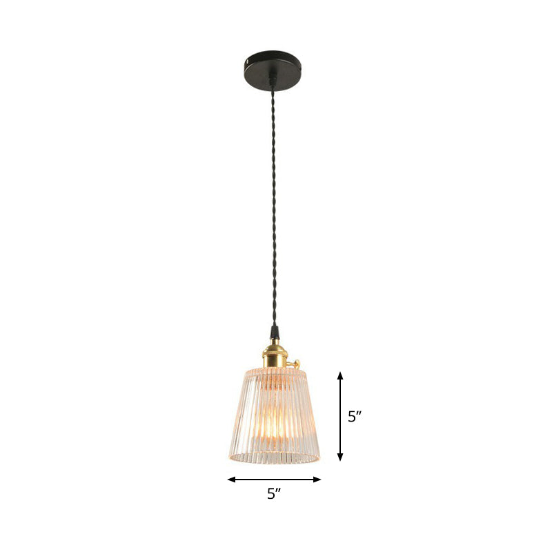 Tapered Clear Ribbed Glass Hanging Light Simplicity 1��Bulb Restaurant Pendant Light Fixture Clear Clearhalo 'Ceiling Lights' 'Glass shade' 'Glass' 'Industrial Pendants' 'Industrial' 'Middle Century Pendants' 'Pendant Lights' 'Pendants' 'Tiffany' Lighting' 2293539
