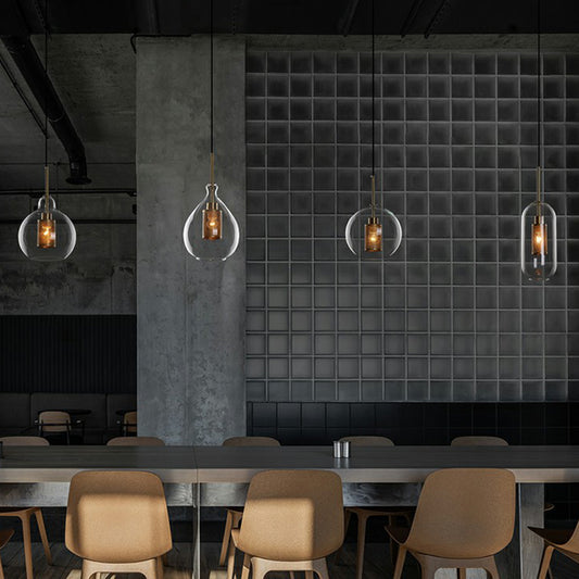 Clear Glass Shaded Hanging Light Simplicity 1��Bulb Restaurant Pendant Light Fixture Clearhalo 'Ceiling Lights' 'Glass shade' 'Glass' 'Industrial Pendants' 'Industrial' 'Middle Century Pendants' 'Pendant Lights' 'Pendants' 'Tiffany' Lighting' 2293543