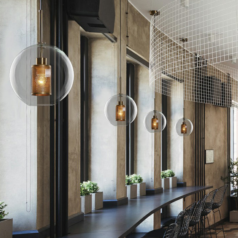 Clear Glass Shaded Hanging Light Simplicity 1��Bulb Restaurant Pendant Light Fixture Clearhalo 'Ceiling Lights' 'Glass shade' 'Glass' 'Industrial Pendants' 'Industrial' 'Middle Century Pendants' 'Pendant Lights' 'Pendants' 'Tiffany' Lighting' 2293547