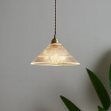 Industrial Conical Ceiling Light Single Clear Ribbed Glass Hanging Pendant Lighting Clearhalo 'Ceiling Lights' 'Glass shade' 'Glass' 'Industrial Pendants' 'Industrial' 'Middle Century Pendants' 'Pendant Lights' 'Pendants' 'Tiffany' Lighting' 2293558