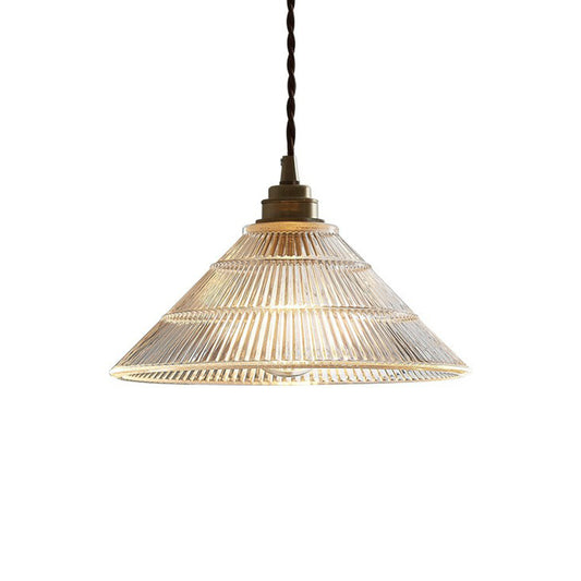 Industrial Conical Ceiling Light Single Clear Ribbed Glass Hanging Pendant Lighting Clearhalo 'Ceiling Lights' 'Glass shade' 'Glass' 'Industrial Pendants' 'Industrial' 'Middle Century Pendants' 'Pendant Lights' 'Pendants' 'Tiffany' Lighting' 2293559