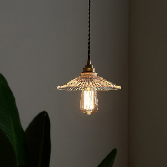 Cone Clear Ribbed Glass Hanging Lamp Vintage Single-Bulb Dining Room Lighting Pendant Clearhalo 'Ceiling Lights' 'Glass shade' 'Glass' 'Industrial Pendants' 'Industrial' 'Middle Century Pendants' 'Pendant Lights' 'Pendants' 'Tiffany' Lighting' 2293563