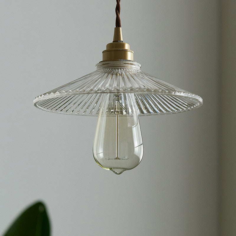 Cone Clear Ribbed Glass Hanging Lamp Vintage Single-Bulb Dining Room Lighting Pendant Clearhalo 'Ceiling Lights' 'Glass shade' 'Glass' 'Industrial Pendants' 'Industrial' 'Middle Century Pendants' 'Pendant Lights' 'Pendants' 'Tiffany' Lighting' 2293564