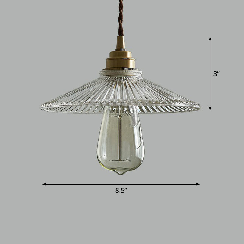 Cone Clear Ribbed Glass Hanging Lamp Vintage Single-Bulb Dining Room Lighting Pendant Clearhalo 'Ceiling Lights' 'Glass shade' 'Glass' 'Industrial Pendants' 'Industrial' 'Middle Century Pendants' 'Pendant Lights' 'Pendants' 'Tiffany' Lighting' 2293566