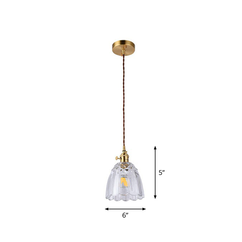 Glass Shaded Hanging Lamp Vintage Style Single-Bulb Dining Room Lighting Pendant in Brass Brass G Clearhalo 'Ceiling Lights' 'Glass shade' 'Glass' 'Industrial Pendants' 'Industrial' 'Middle Century Pendants' 'Pendant Lights' 'Pendants' 'Tiffany' Lighting' 2293571