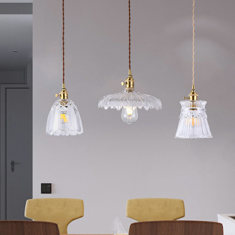Glass Shaded Hanging Lamp Vintage Style Single-Bulb Dining Room Lighting Pendant in Brass Clearhalo 'Ceiling Lights' 'Glass shade' 'Glass' 'Industrial Pendants' 'Industrial' 'Middle Century Pendants' 'Pendant Lights' 'Pendants' 'Tiffany' Lighting' 2293572