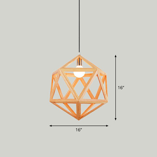 Wooden Geometric Cage Pendant Lamp Novelty Minimalist Single Ceiling Light Fixture for Restaurant Wood D Clearhalo 'Ceiling Lights' 'Modern Pendants' 'Modern' 'Pendant Lights' 'Pendants' Lighting' 2293635