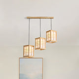 Japanese 3 Lights Pendant Beige Rectangular Hanging Lamp with Wooden Shade for Dining Room Clearhalo 'Ceiling Lights' 'Modern Pendants' 'Modern' 'Pendant Lights' 'Pendants' Lighting' 2293665