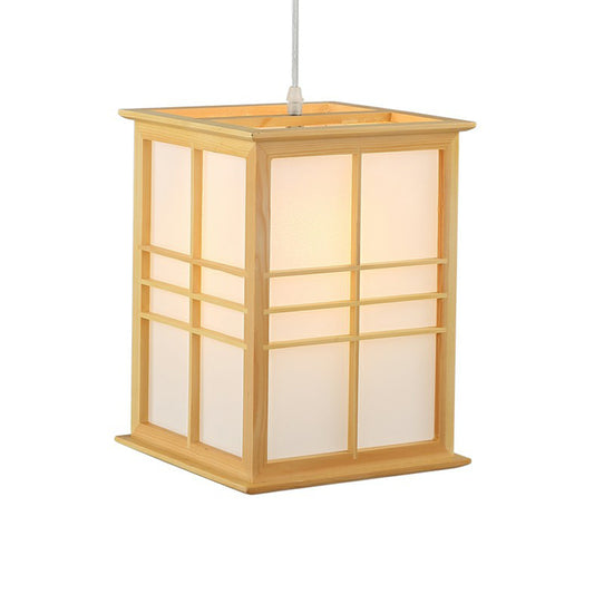Rectangle Sushi House Pendant Light Wooden 1-Light Japanese Style Hanging Lamp in Beige Clearhalo 'Ceiling Lights' 'Modern Pendants' 'Modern' 'Pendant Lights' 'Pendants' Lighting' 2293681