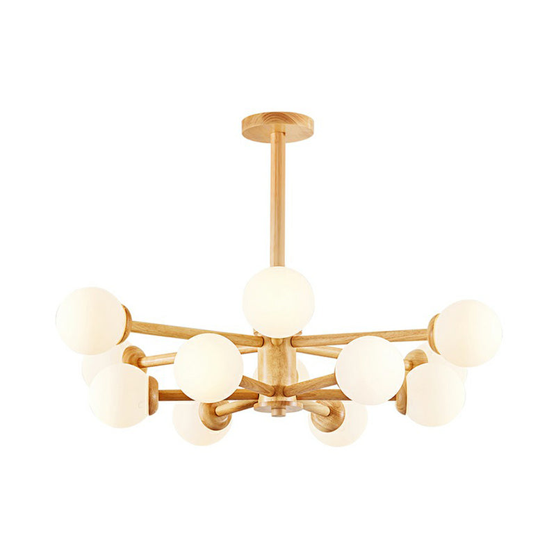 Wood Sputnik Chandelier Nordic White Ball Glass Ceiling Pendant Light for Living Room Clearhalo 'Carpenter Chandeliers' 'Ceiling Lights' 'Chandeliers' 'Industrial' 'Modern Chandeliers' 'Modern' Lighting' 2293685