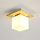 Small Aisle Ceiling Flush Light White Glass 1 Head Nordic Semi Mount Lighting in Wood White A Clearhalo 'Ceiling Lights' 'Close To Ceiling Lights' 'Close to ceiling' 'Glass shade' 'Glass' 'Semi-flushmount' Lighting' 2293704