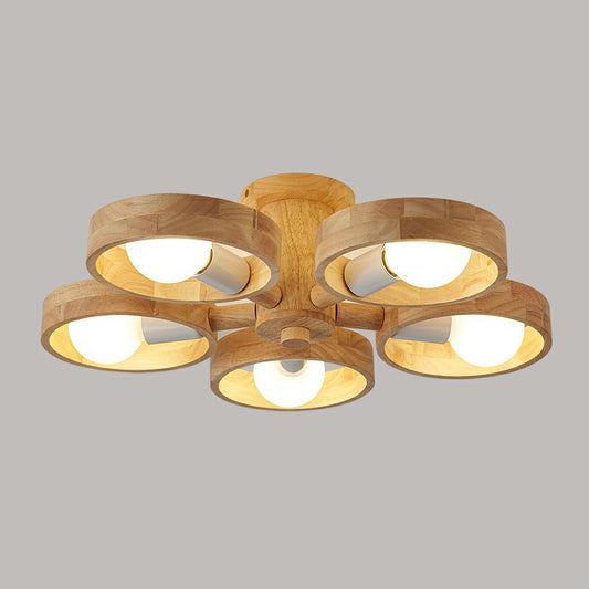 Ring Shaped Semi Flush Chandelier Simplicity Wooden Bedroom Flush Mount Ceiling Light Clearhalo 'Ceiling Lights' 'Close To Ceiling Lights' 'Close to ceiling' 'Semi-flushmount' Lighting' 2293713