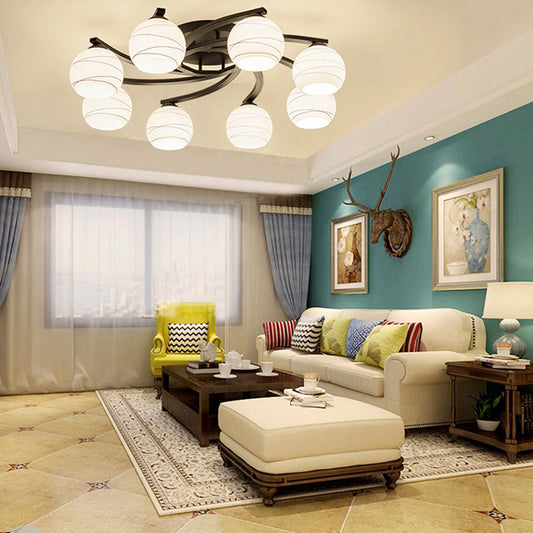 Black 3/5/8 Lights Ceiling Mount Traditional White Glass Spherical Semi Flush Light for Corridor 8 White Clearhalo 'Ceiling Lights' 'Chandeliers' 'Close To Ceiling Lights' 'Close to ceiling' 'Glass shade' 'Glass' 'Semi-flushmount' Lighting' 229371