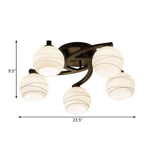 Black 3/5/8 Lights Ceiling Mount Traditional White Glass Spherical Semi Flush Light for Corridor Clearhalo 'Ceiling Lights' 'Chandeliers' 'Close To Ceiling Lights' 'Close to ceiling' 'Glass shade' 'Glass' 'Semi-flushmount' Lighting' 229377