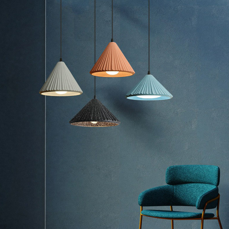 Cement Conical Pendant Ceiling Light Macaron Single Suspension Light Fixture for Living Room Clearhalo 'Ceiling Lights' 'Modern Pendants' 'Modern' 'Pendant Lights' 'Pendants' Lighting' 2293785