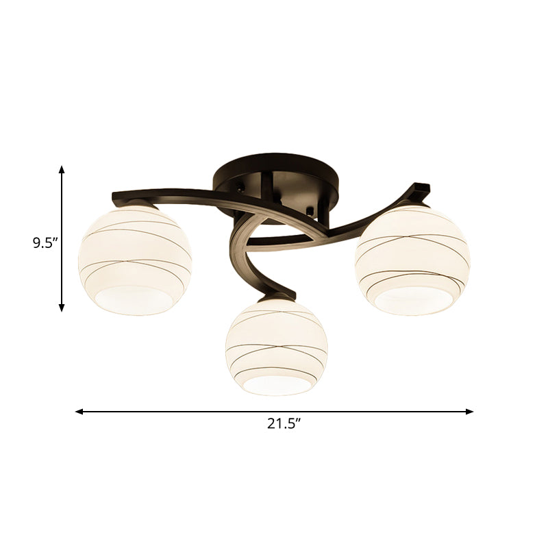Black 3/5/8 Lights Ceiling Mount Traditional White Glass Spherical Semi Flush Light for Corridor Clearhalo 'Ceiling Lights' 'Chandeliers' 'Close To Ceiling Lights' 'Close to ceiling' 'Glass shade' 'Glass' 'Semi-flushmount' Lighting' 229380