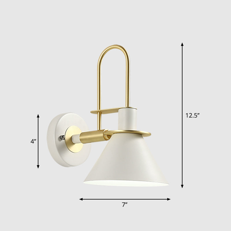 Metal Conical Wall Mount Lamp Modern 1-Bulb Wall Light Fixture with Arched Arm in Brass White Clearhalo 'Wall Lamps & Sconces' 'Wall Lights' Lighting' 2293812
