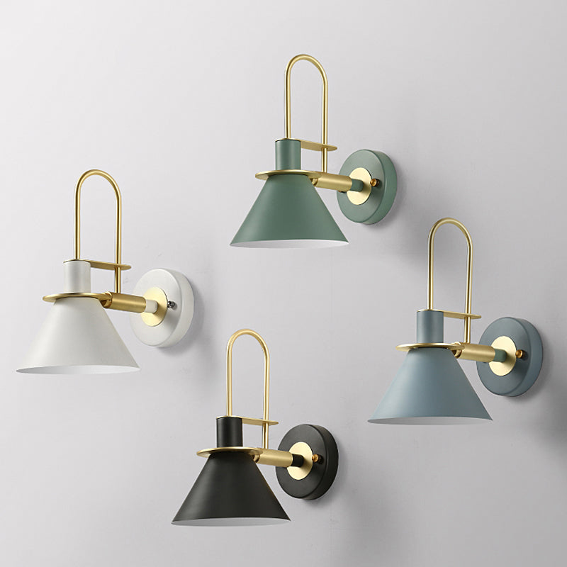 Metal Conical Wall Mount Lamp Modern 1-Bulb Wall Light Fixture with Arched Arm in Brass Clearhalo 'Wall Lamps & Sconces' 'Wall Lights' Lighting' 2293813